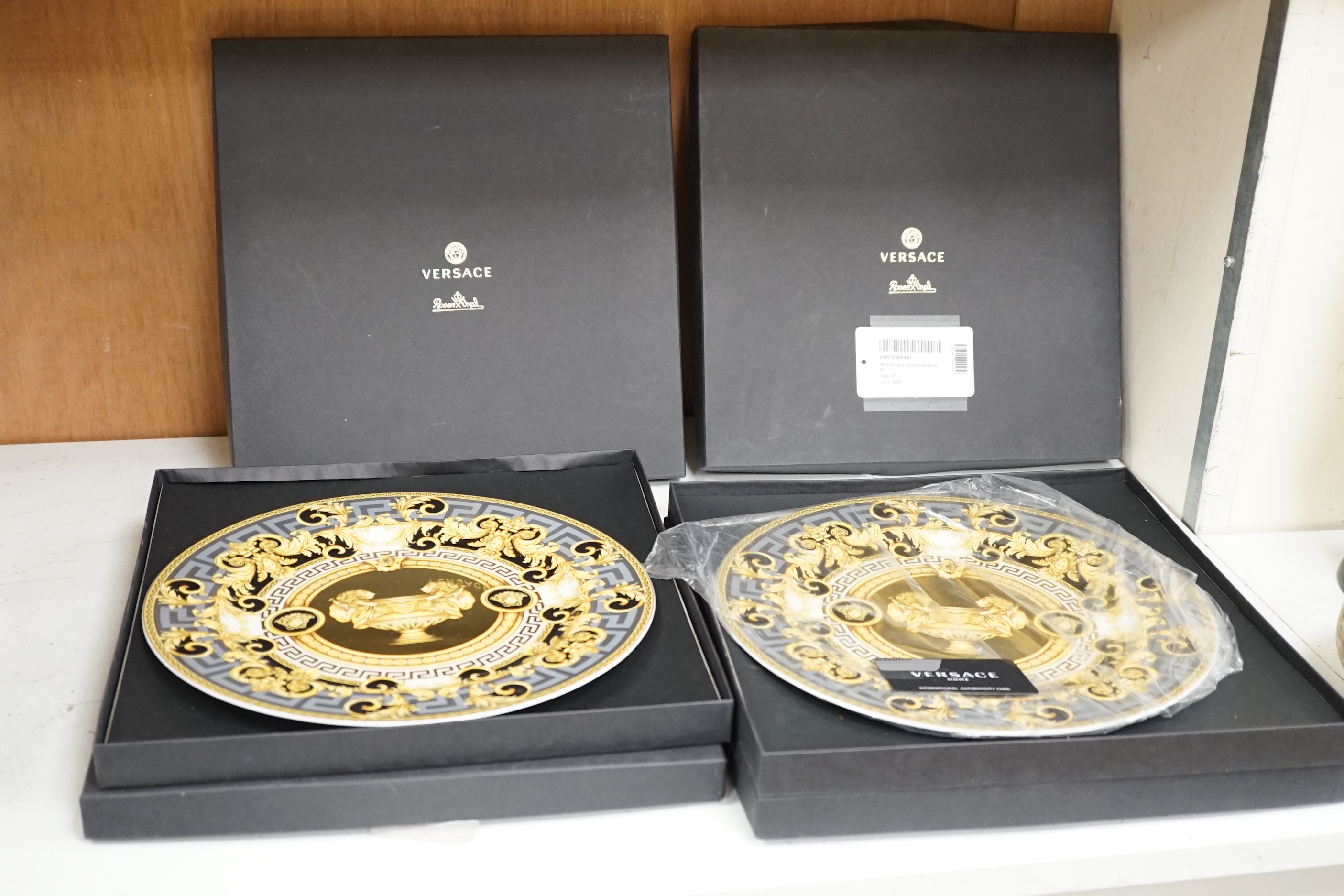 Four Rosenthal porcelain Versace ‘Prestige Gala’ plates, 30,5cm diameter (boxed)